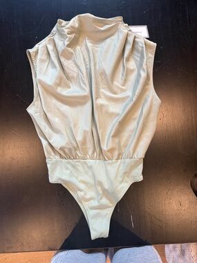 SHEIN Light Sage Mock Neck Sleeveless One-Piece Bodysuit